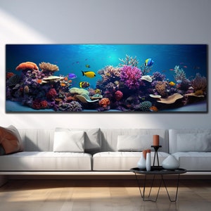 Aquarium Wall Decor-Under Sea Wall Art-Tempered Glass Under Sea Wall Art-Fish Wall Art-Glass Large Wall Art-Ocean Glass-Panoramic Wall Art