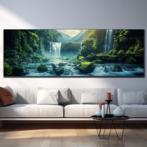 Waterfall Wall Art-Tempered Glass Wall Art-Panoramic Wall Art-Modern Glass Art-Large Glass Wall Art-Landscape Wall Art-Panoramic Landspace