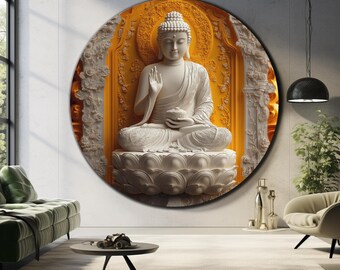 Buddha Wall Art-Tempered Glass Wall Art-Hindu Wall Art-Round Wall Art-Large Wall Art-Buddha Wall Decor-Glass Printing-Circle Wall Art
