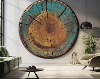 Rustic Tree Ring Art, Tree Ring Wall Art, Tempered Glass Wall Art, Modern Glass Wall Art,Round Painting,Large Glass Wall Art,Circle Wall Art