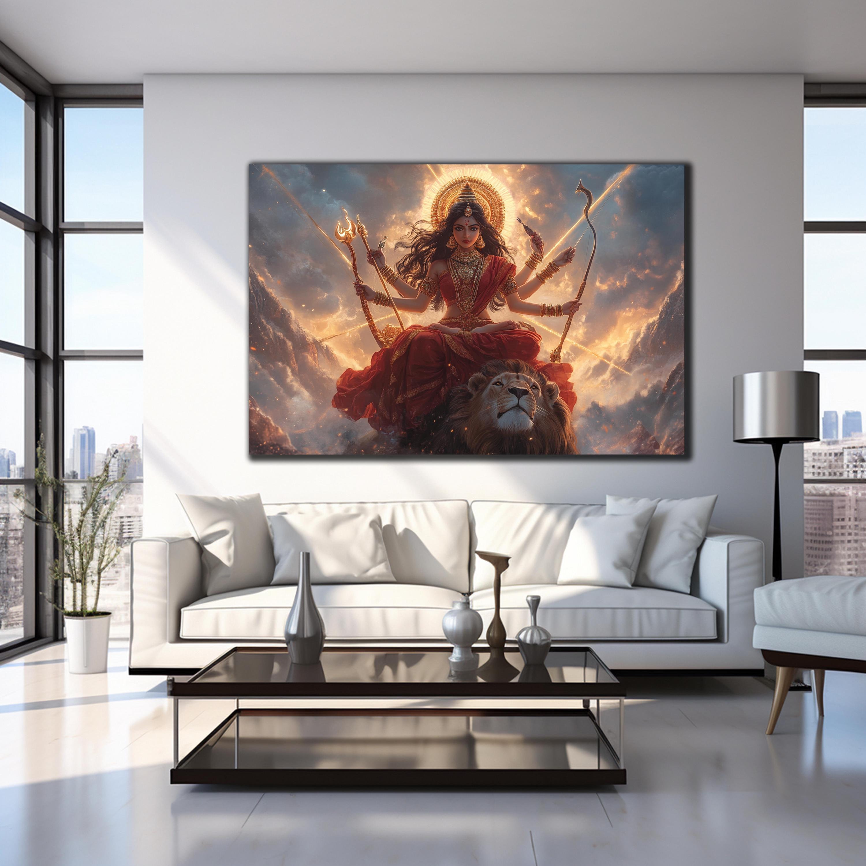 Durga Wall Art-Tempered Glass Wall Art-Durga Printing-Large Glass Wall Art-Goddess Wall Art-Hindu God Wall Art-Glass Printing-Gift