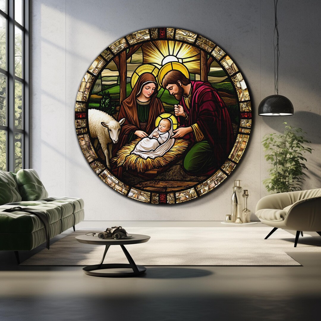 Holy Family Wall Art-tempered Glass Wall Art-jesus Glass Wall Art-round ...