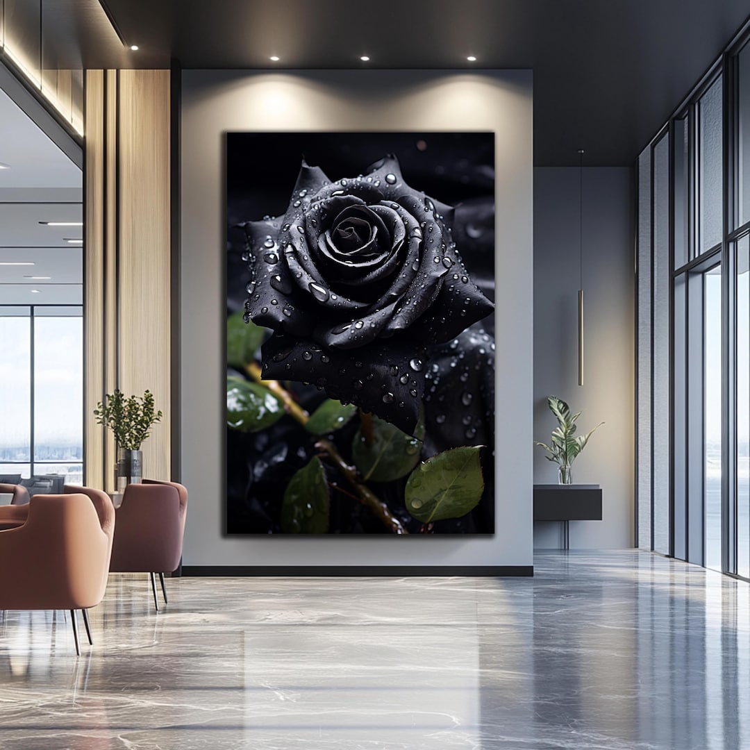 Black Rose Wall Art-tempered Glass Wall Art-glass Printing-large Wall ...