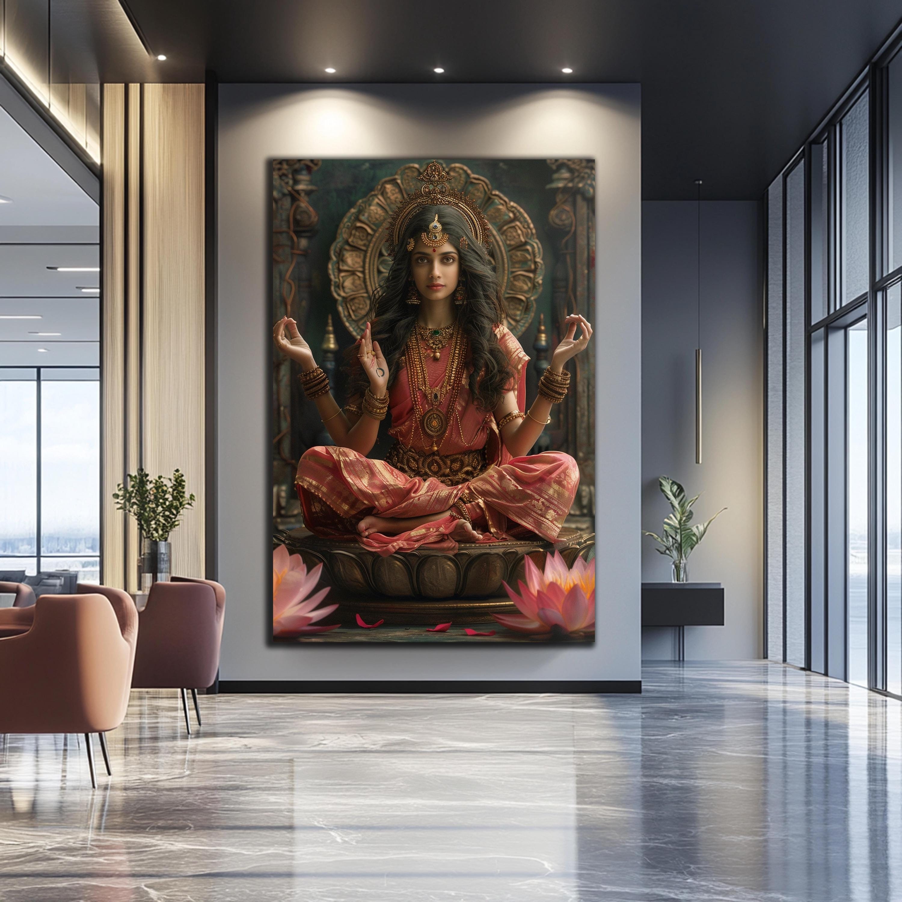 Lakshmi Wall Art-Tempered Glass Wall Art-Glass Large Wall Art-Goddess Wall Art-Hindu God Wall Art-Glass Printing-Lakshmi Wall Decor