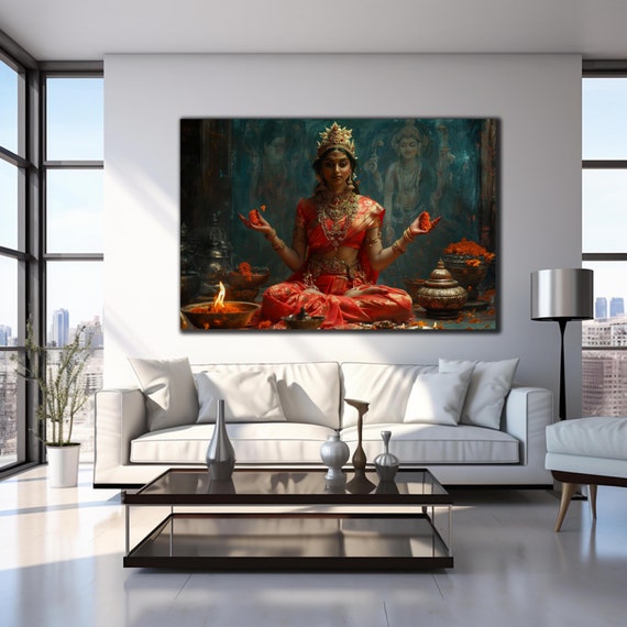 Lakshmi Wall Art-Goddess Wall Art-Tempered Glass Wall Art-Lakshmi Wall Decor-Large Glass Wall Art-Hindu God Wall Art-Glass Printing-Gift