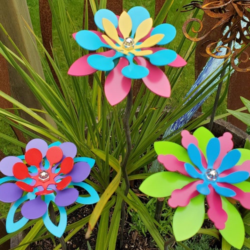 NEW Set of 3 Button Flowers Painted Metal Flowers With - Etsy