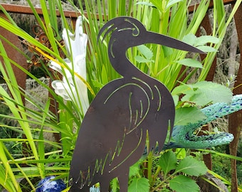 Metal Heron Garden Stake - 18 inch Tall - Bird Garden Stake - Garden decor - yard art