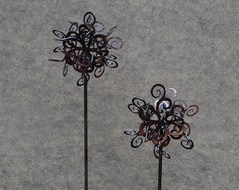 SET of 3 - NEW Garden stake - Swirl Puff - Rusted Garden Stake comes in 26, 30, 34 inch sizes