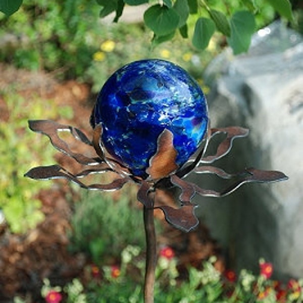 Garden Glass Ball - GARDEN STAKE - Metal Steel Enclosure