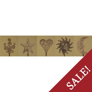 Celestial Sale- All 5 celestial stakes - moon - star - swirl - sun - heart - One ends up FREE