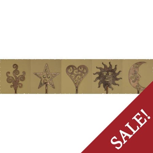 Celestial Sale- All 5 celestial stakes - moon - star - swirl - sun - heart - One ends up FREE