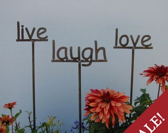 CHOOSE ANY 3 from our list - Set of 3 Garden Signs - live, laugh, love - or  3 of your choice - 3rd one 1/2 off