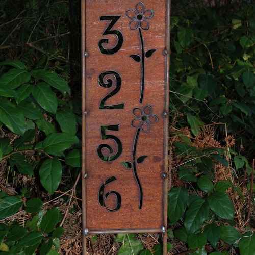 NEW - HOUSE ADDRESS Panel Stake - Rusted Steel - 6 Designs to Choose From