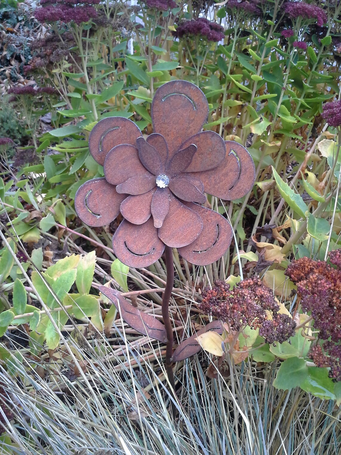 Rusted Sponge Flower for Your Garden Metal Garden Art Etsy