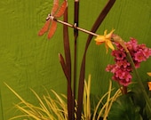 Metal Garden Stake Dragonfly Cattail and Grass