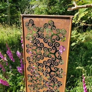 SHIP NOW - NEW Garden Panel - Recycled Steel - Metal Double Swirl - Scrap Panel - Swirl Art - Metal Art - Metal Trellis - Flower Trellis
