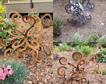 NEW - 2 ft Puff  24 Inch Round - Garden Sculpture 2ft x 2ft Garden Art - Swirl Art - Garden Art - Swirl Puff - Scroll Art - Metal Garden Art