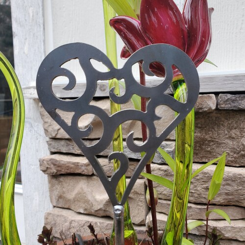 Heart Metal Garden Stake Swirl Heart Gift Love Etsy