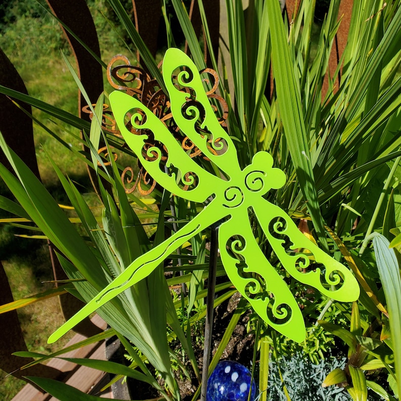 Dragonfly Garden Stake Painted Yard Art Garden Art Etsy
