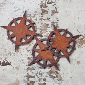 Metal Rustic Symbols Numbers Letters Compass 3 inch - Rusted steel