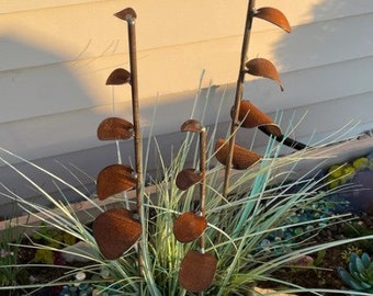 Set of 3 - NEW - Wheedles - Garden stakes - rusted garden decor