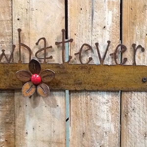SHIP NOW - Mini Magnet Board - WHATEVER - Rusted Metal Magnetic Board + Free Flower Magnet
