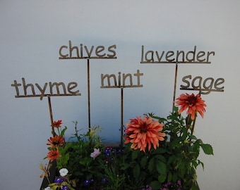CHOOSE ANY 3  - Metal Garden Sign/Markers for your Herbs - 13 to choose from...19 Inches Tall
