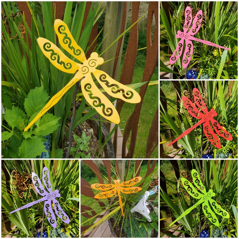 Dragonfly Garden Stake Painted Yard Art Garden Art Etsy