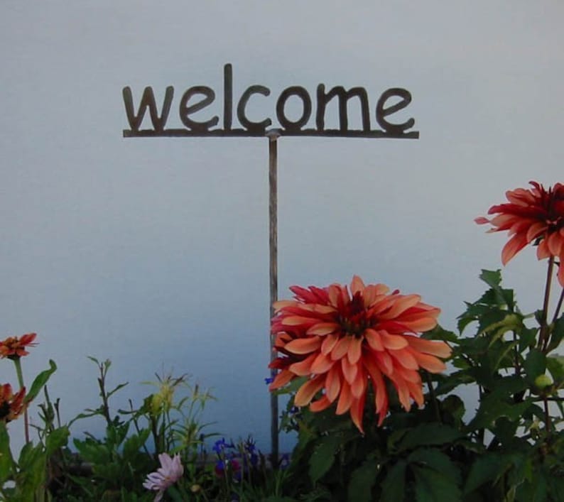 SHIP NOW Welcome Garden stake Metal Garden Sign image 1