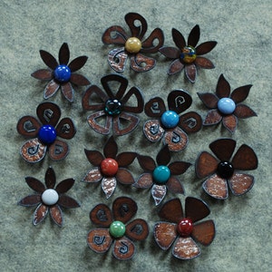 SALE - Set of 6 - Flower Magnets Steel Metal Glass  - 6 FOR 30.00
