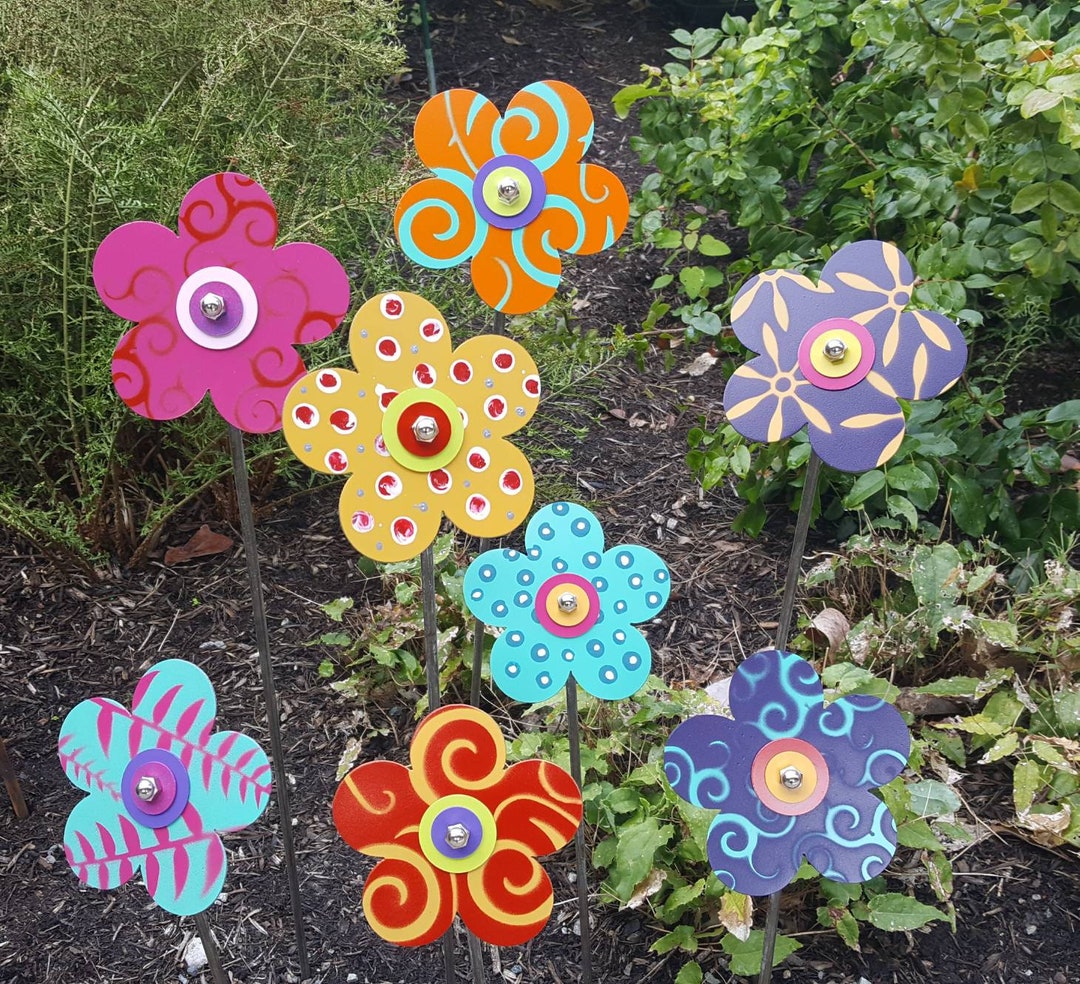 NEW 6 Inch Button Flowers - Painted Metal Flowers With Layers - Etsy