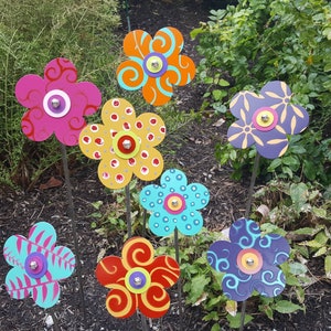 NEW 6 inch Button Flowers - Painted metal flowers with layers