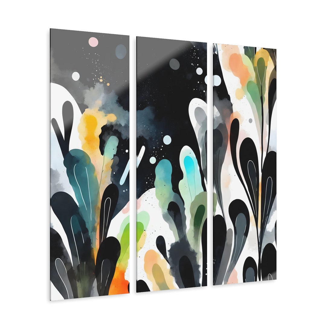 Abstract Art Black Acrylic Print Home Decor Triptych Wall Art 3 Piece 3 ...