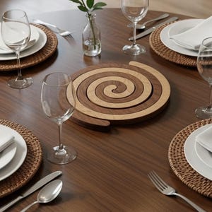 Wooden Spiral Trivet Surface Heat Protector Dining Table Accessory Handmade Hot Pad Trivet Housewarming Gift for Couples