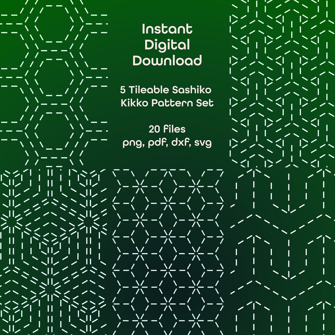 Japanese Kikko Sashiko Patterns – 5 Tileable Designs (png, Pdf, Dxf ...