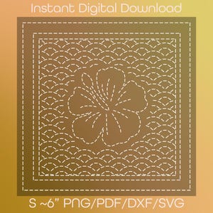 Fale hibiskusa (Seigaiha) - 6-calowy mały, do druku, hawajski styl, do pobrania, projekt Sashiko png/pdf/svg/dxf
