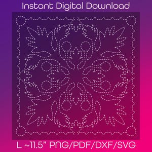 Ulu Quilt - 12" Large Printable Hawaiian Style Sashiko Downloadable Design png/pdf/svg/dxf