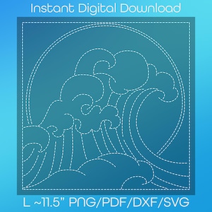 Wielka Fala - 12-calowy duży projekt Sashiko do druku do pobrania png/pdf/svg/dxf