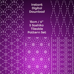 Traditional Japanese Sashiko Pattern Set 1 – 5 Tileable Designs (Digital Download: png, pdf, dxf, svg)