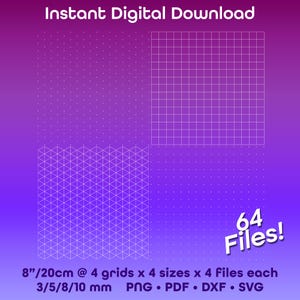 8インチ刺し子グリッドセット - 64種類の日本のひとめ刺し正方形＆アイソメトリックパターン（png、pdf、dxf、svg形式）