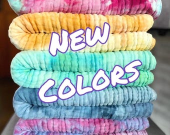 Ice Dyed Muslin Throw: Custom Hand-Dyed, Lightweight Cotton, 50x60 inches, Multicolored Blanket