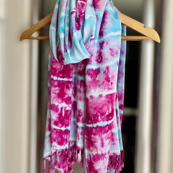 Multicolored Fringe Scarf: Hand-dyed, Lightweight and Flowy, 13.5” x 60”
