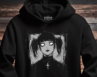 Pious Hoodie (Unisex) - Horror Manga Hoodie Tomie Junji Ito Hoody Creepy Girl Manga Gothic Hoodie Anime Horror Hoodie Halloween Gift