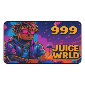 Juice WRLD Desk Mat, Gaming Mouse Pad with Custom Cartoon 999 Design, Office Desk Accessories, High Quality 4k Wallpaper, Desk Decor and