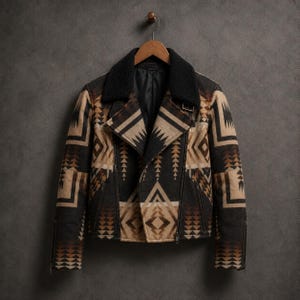 Inspired Kelly Reilly Aztec Aviator Wool Jacket - Western Cosplay Costume with Shearling Collar