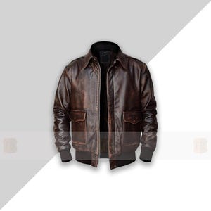 Blouson aviateur en cuir marron pour homme fait main - Blouson aviateur effet vieilli marron chocolat haut de gamme - Blouson aviateur Flight A2