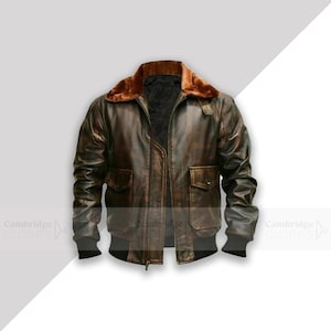 Handmade Men's Aviator Brown Leather Jacket - Navy G-1 Flight Bomber Jacket - Distressed Leather Jacket - A-2 Flight Jacket