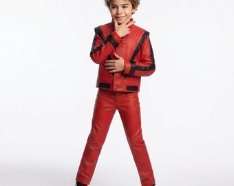 Chaqueta infantil de MJ Thriller - Pantalón de cuero rojo para niño - Disfraz de estrella del pop y rapero de los 80