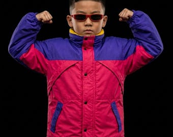 Barn Oliver Tree-inspirerad Ravejacka - Färgblocksfärgad 90-tals retro vindjacka Cosplay-kostym