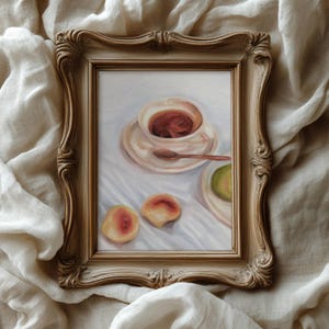 Still Life Print, Coffee Bar Decor, Vintage Kitchen Art, Oil Painting, Coffee Poster, Tea & Fruit Art, Vibrant Kitchen Decor, Still Life